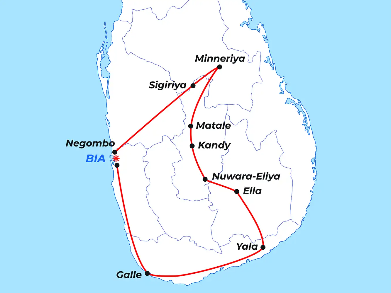 Luxury Sri Lanka family tour route map